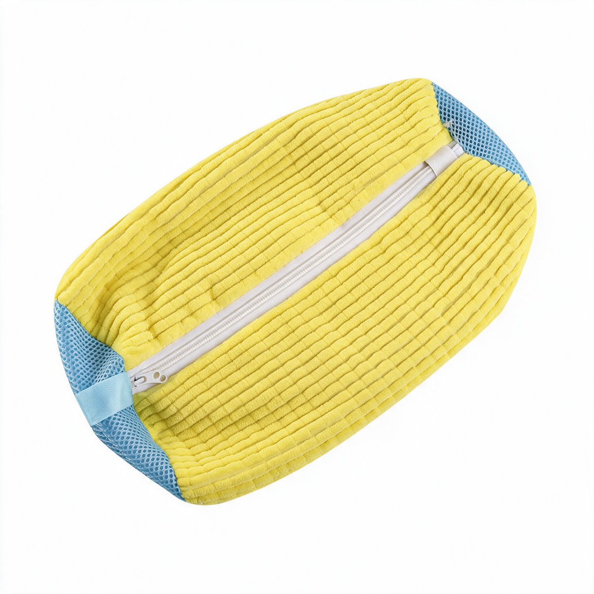 Sac de lavage baskets Talyss jaune fermé, vue trois quarts sur fond blanc